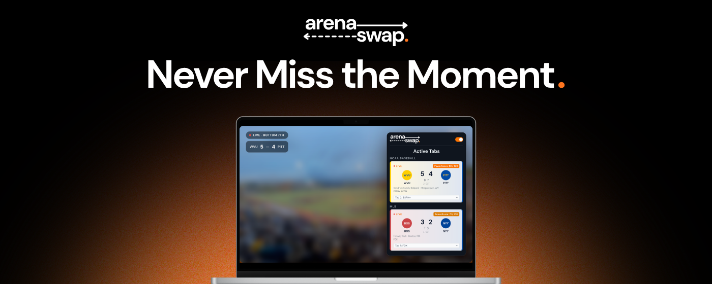 ArenaSwap promotional tile showing the extension switching between live sports games